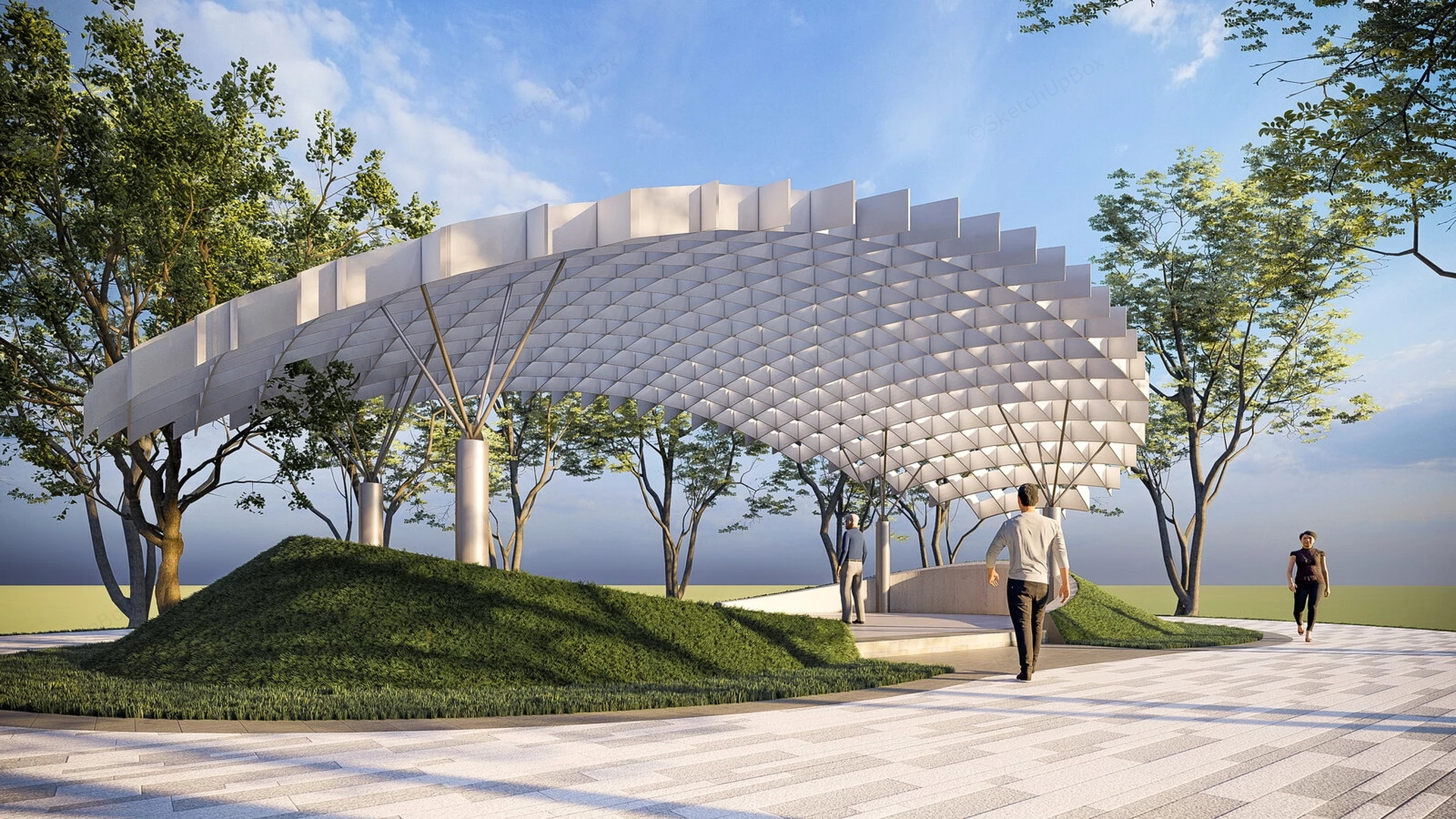 Waffle Structured Modern Park Pavilion sketchup model preview - SketchupBox