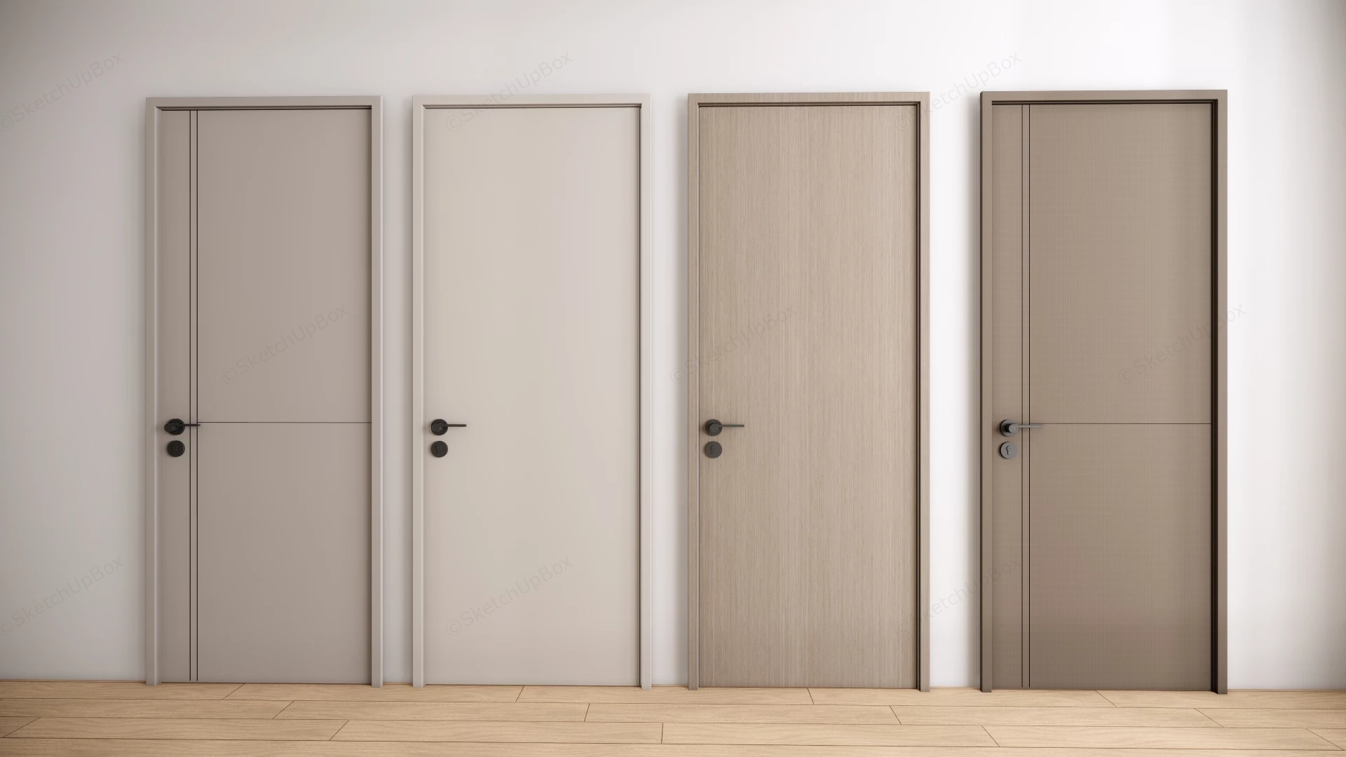 4 Minimalist Flush Interior Doors sketchup model preview - SketchupBox