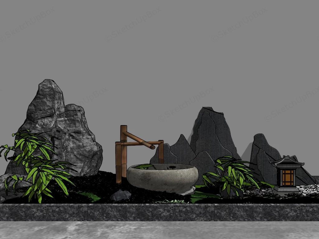 Japanese Style Miniature Garden sketchup model preview - SketchupBox