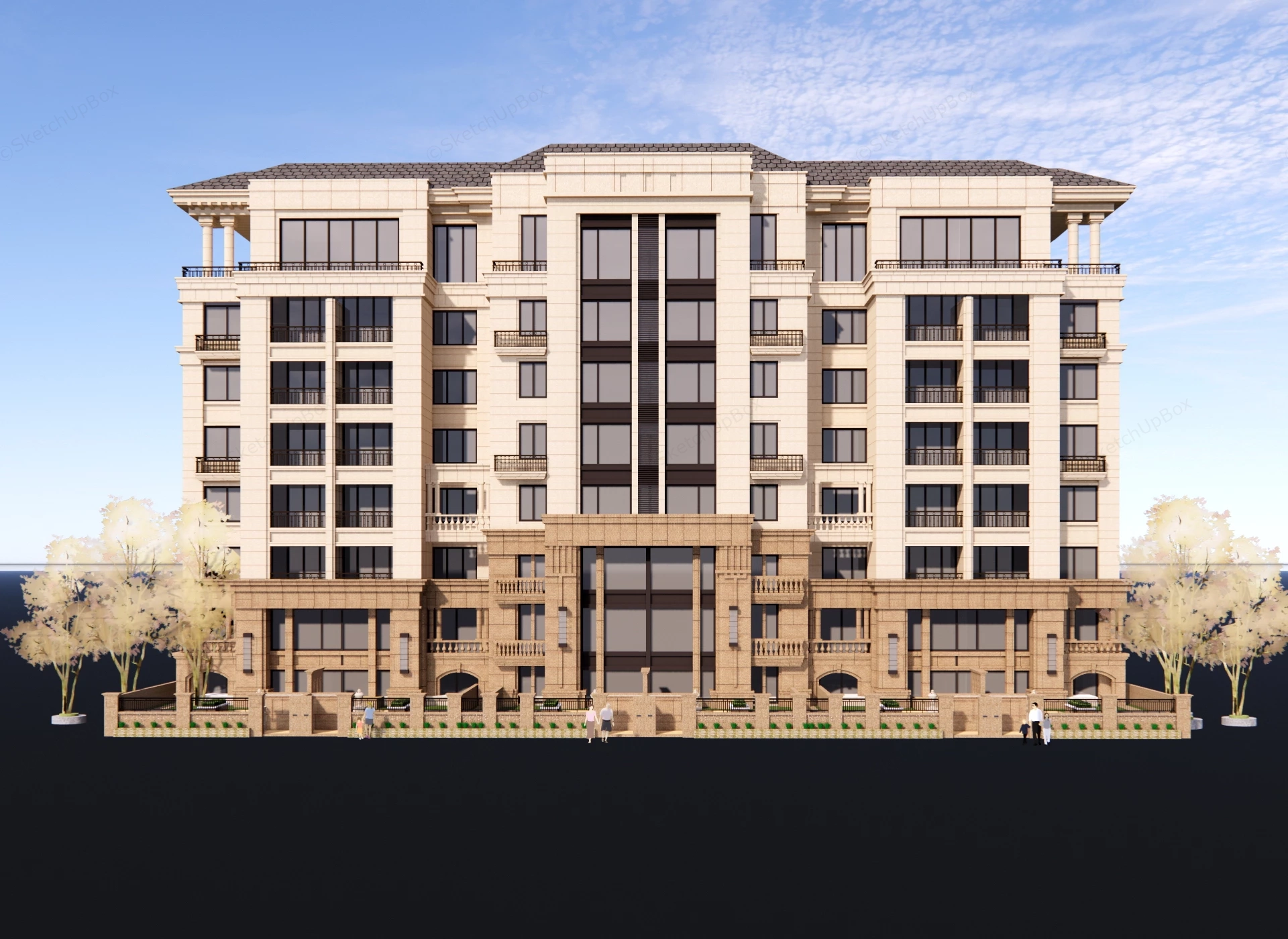 Modern Multi Story Residential Building sketchup model preview - SketchupBox