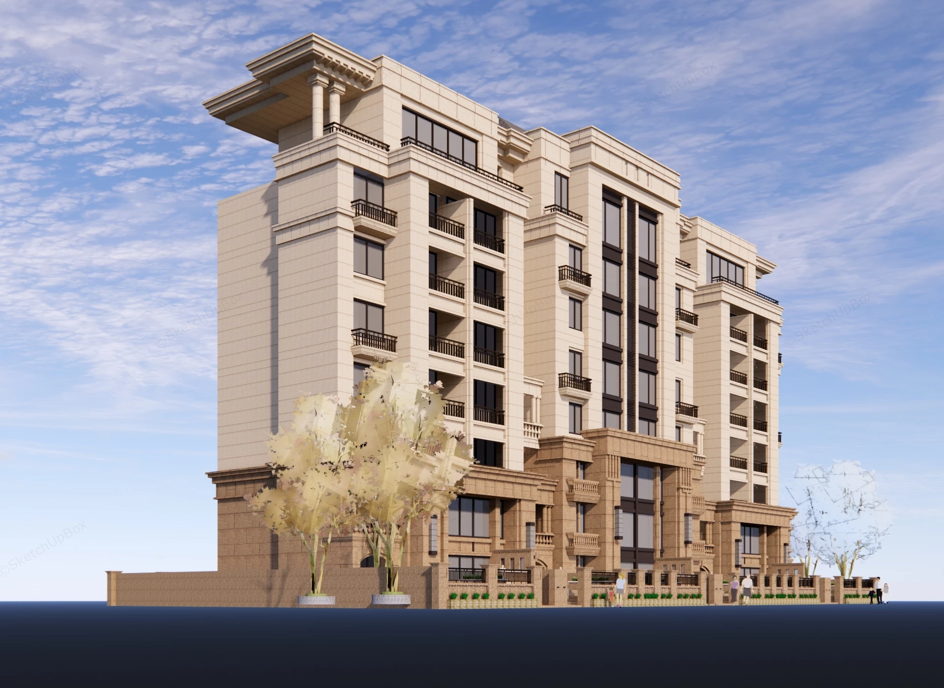 Modern Multi Story Residential Building sketchup model preview - SketchupBox