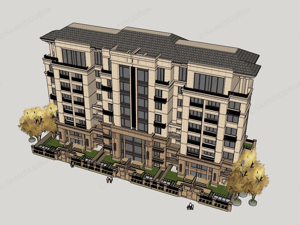 Modern Multi Story Residential Building sketchup model preview - SketchupBox