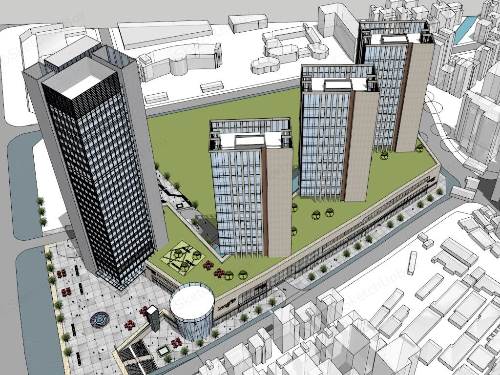 Modern Urban High Rise Complex sketchup model preview - SketchupBox