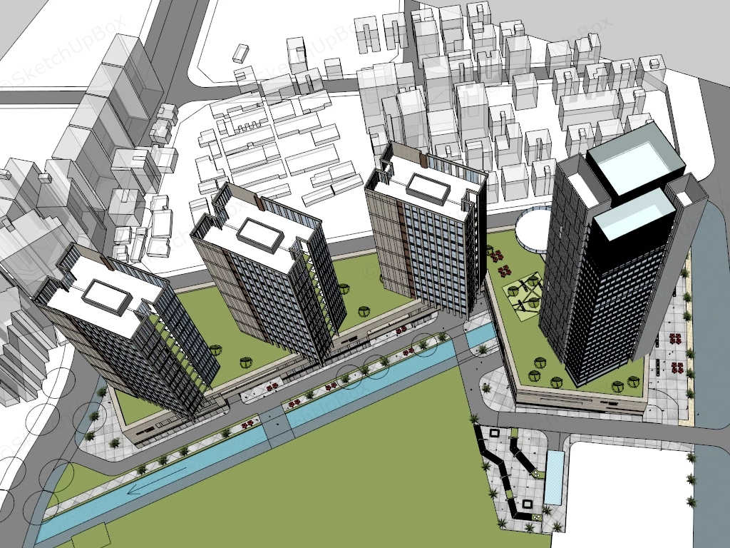 Modern Urban High Rise Complex sketchup model preview - SketchupBox
