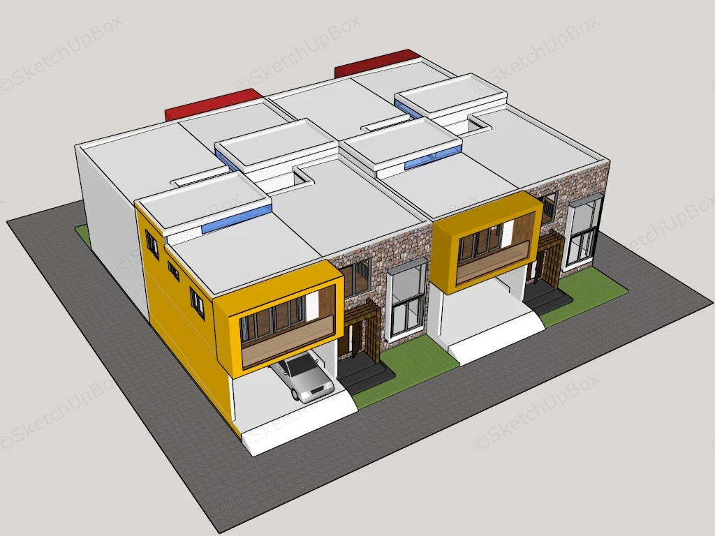 4 Unit Modern Multi Family House sketchup model preview - SketchupBox