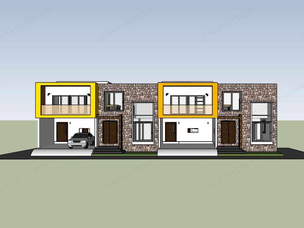 4 Unit Modern Multi Family House sketchup model preview - SketchupBox