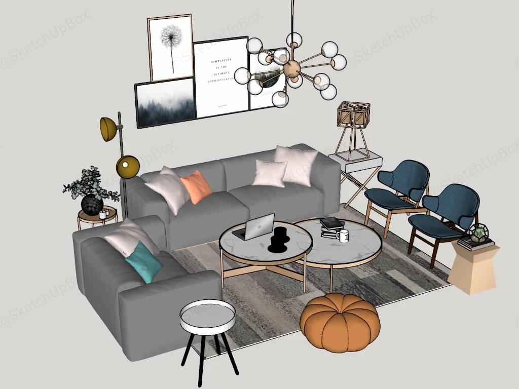 Modern Living Room Furniture Set sketchup model preview - SketchupBox