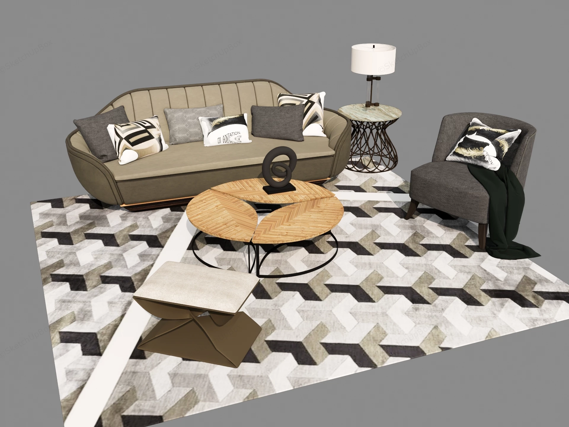 Small Living Room Furniture & Accent Set sketchup model preview - SketchupBox