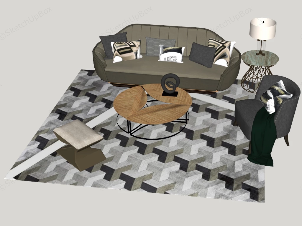Small Living Room Furniture & Accent Set sketchup model preview - SketchupBox