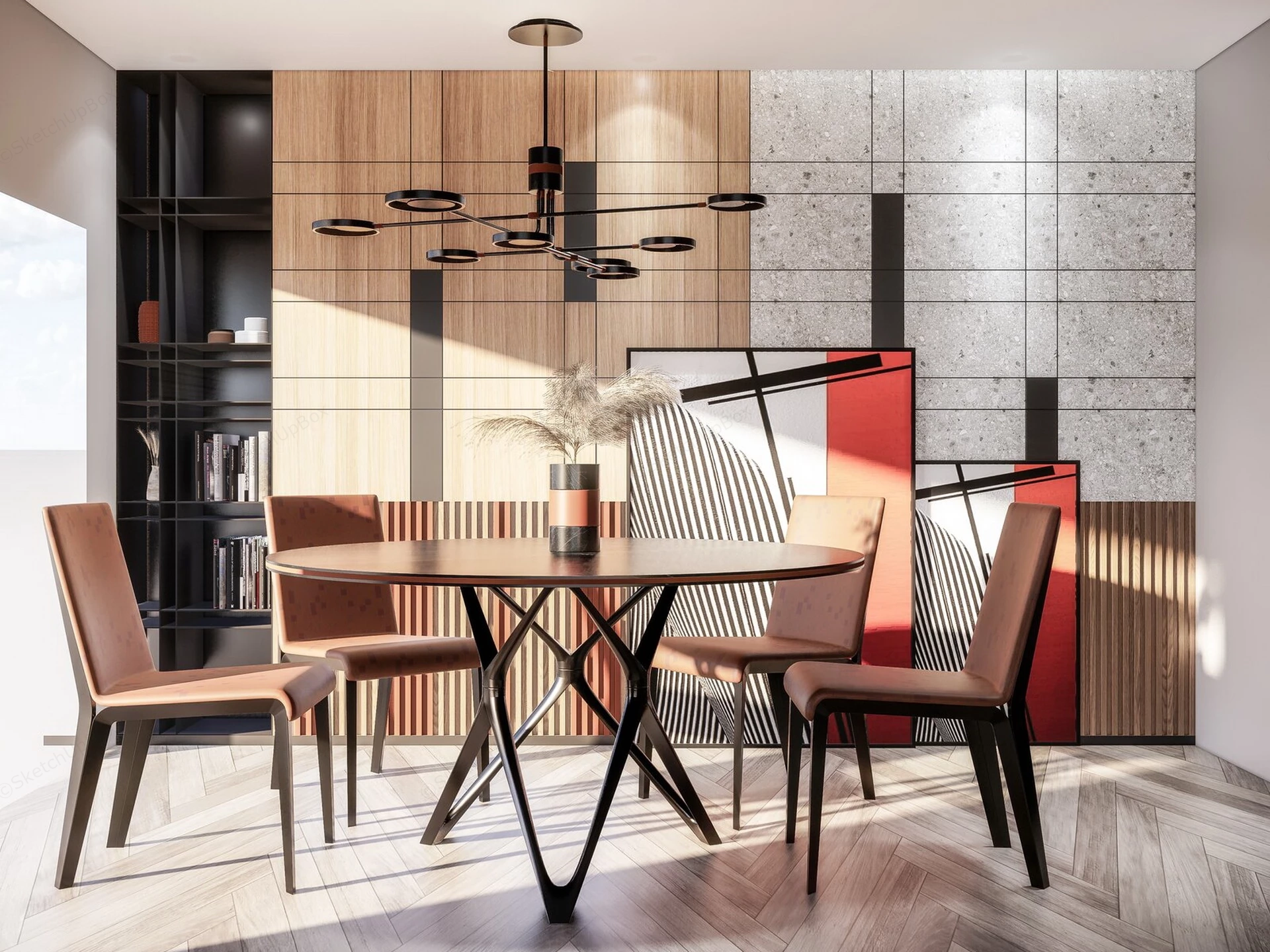 Mid Century Modern Dining Room Asset Kit sketchup model preview - SketchupBox