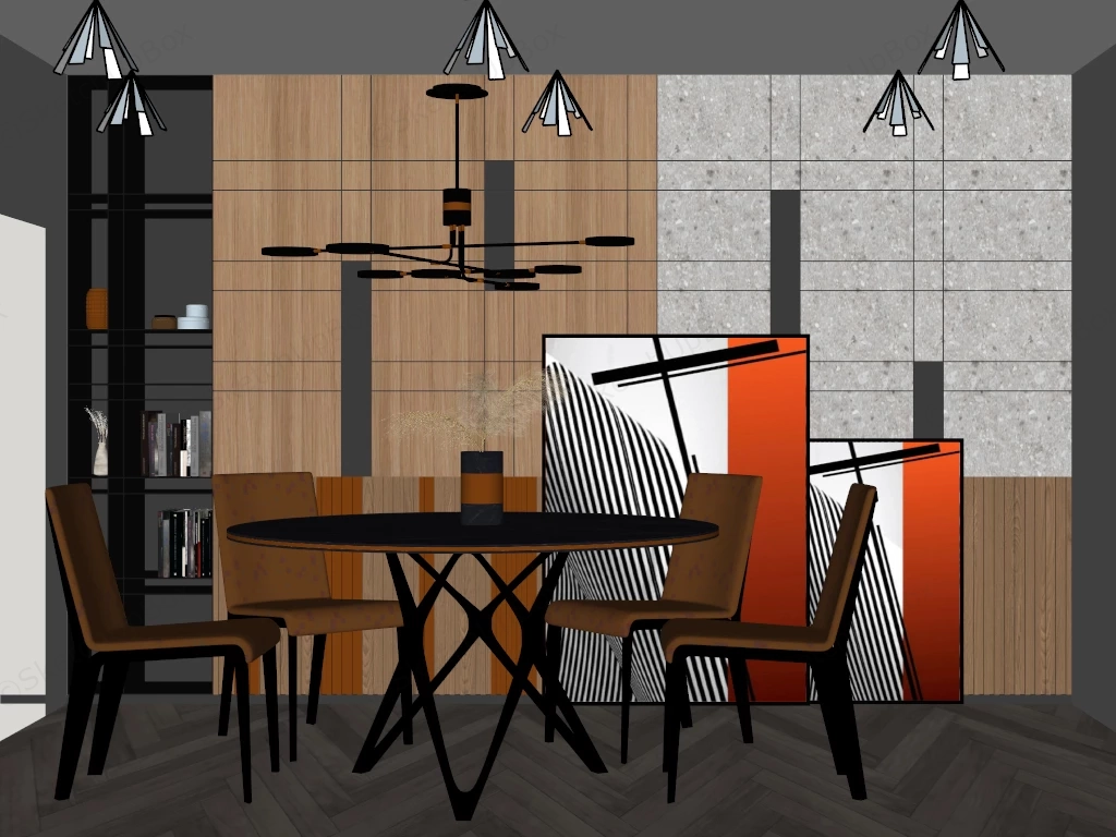 Mid Century Modern Dining Room Asset Kit sketchup model preview - SketchupBox