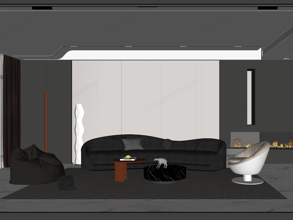 Minimalist Black And White Living Room sketchup model preview - SketchupBox