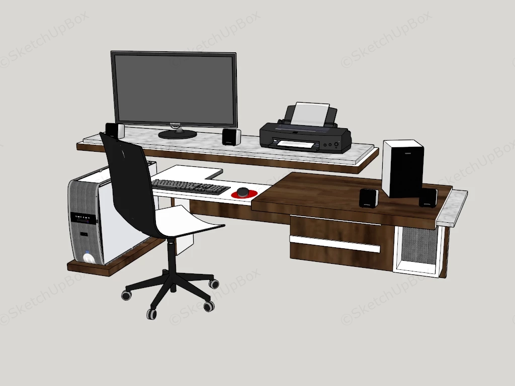 Modern Office Workstation With Chair sketchup model preview - SketchupBox