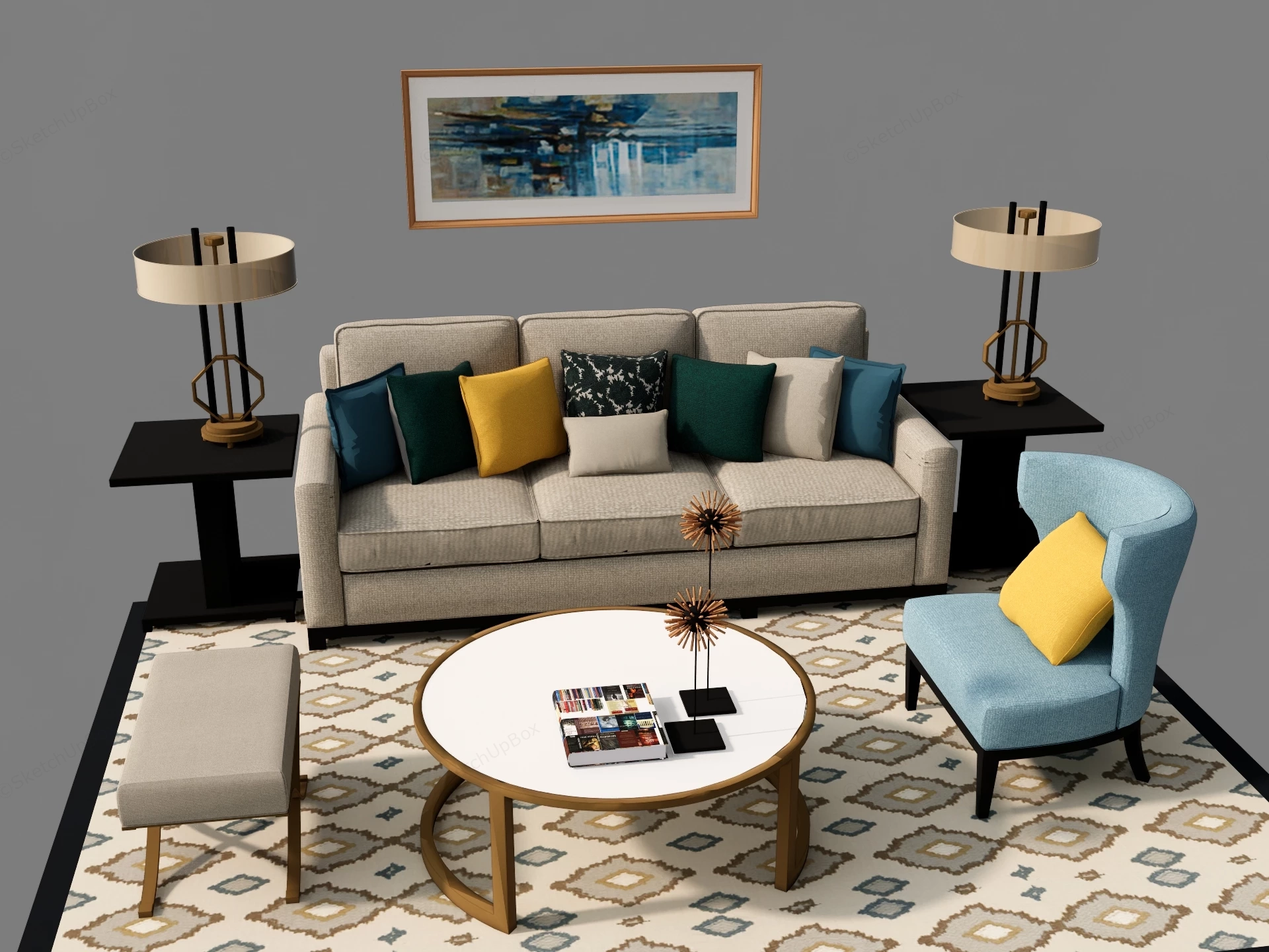 Contemporary Living Room Arrangement sketchup model preview - SketchupBox