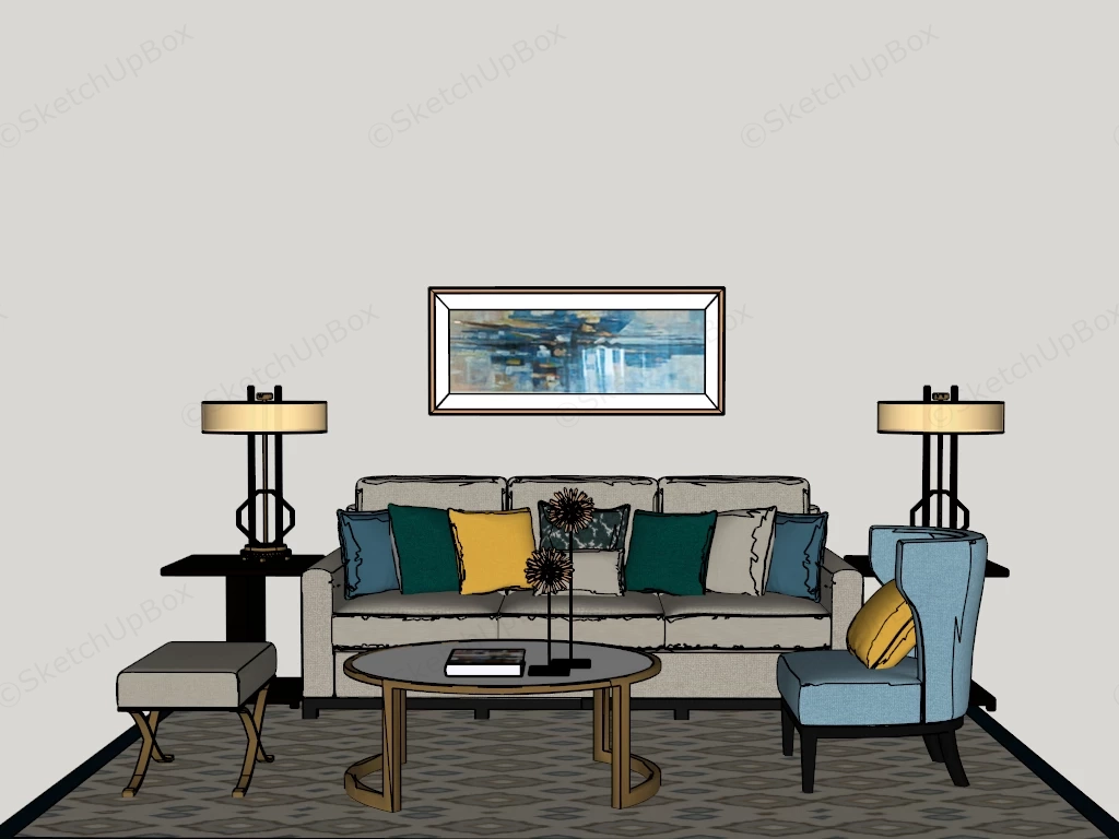 Contemporary Living Room Arrangement sketchup model preview - SketchupBox