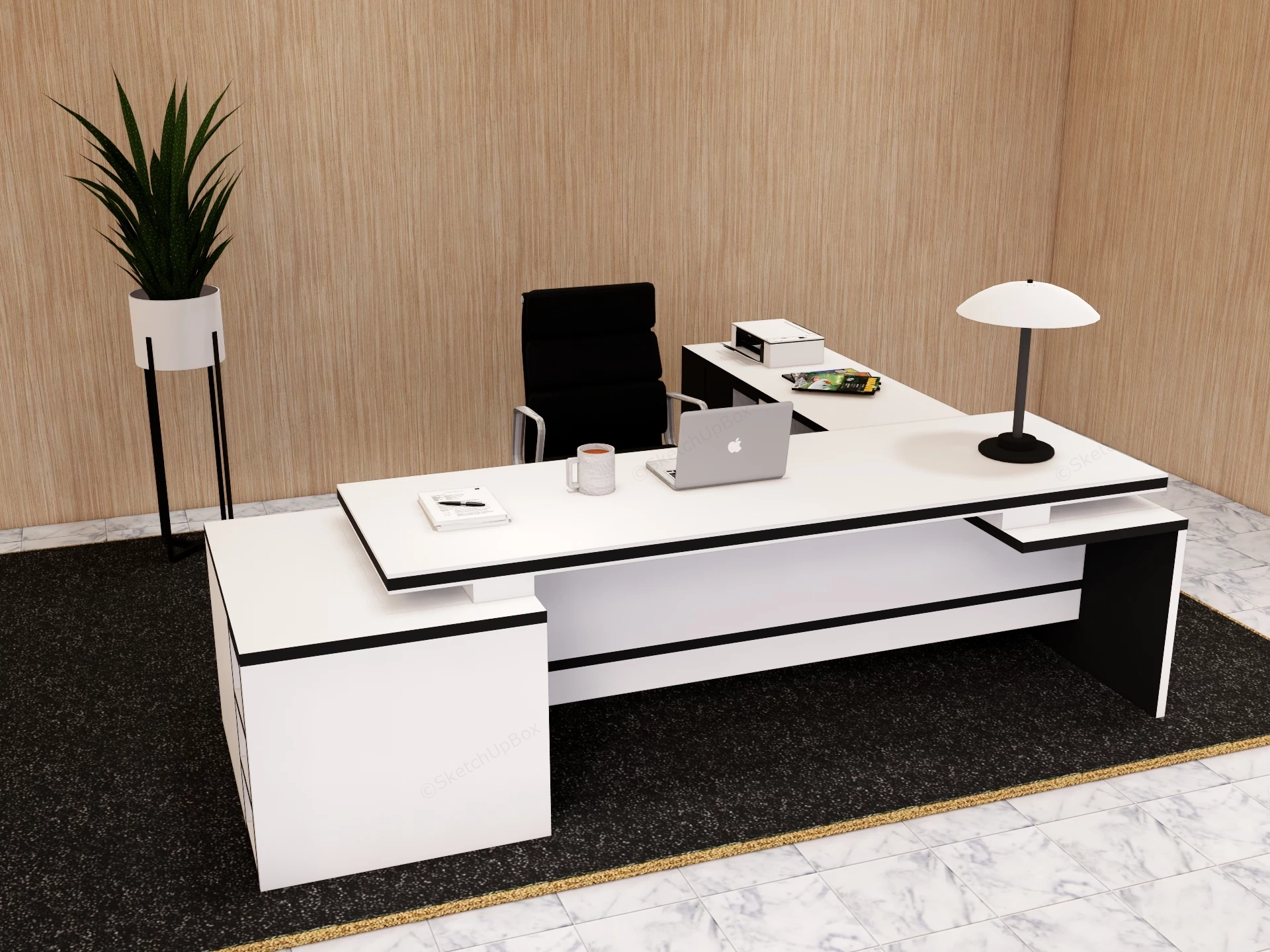 Contemporary Executive L Shaped Desk Layout sketchup model preview - SketchupBox