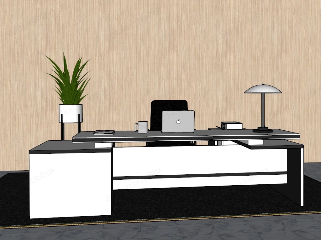 Contemporary Executive L Shaped Desk Layout sketchup model preview - SketchupBox
