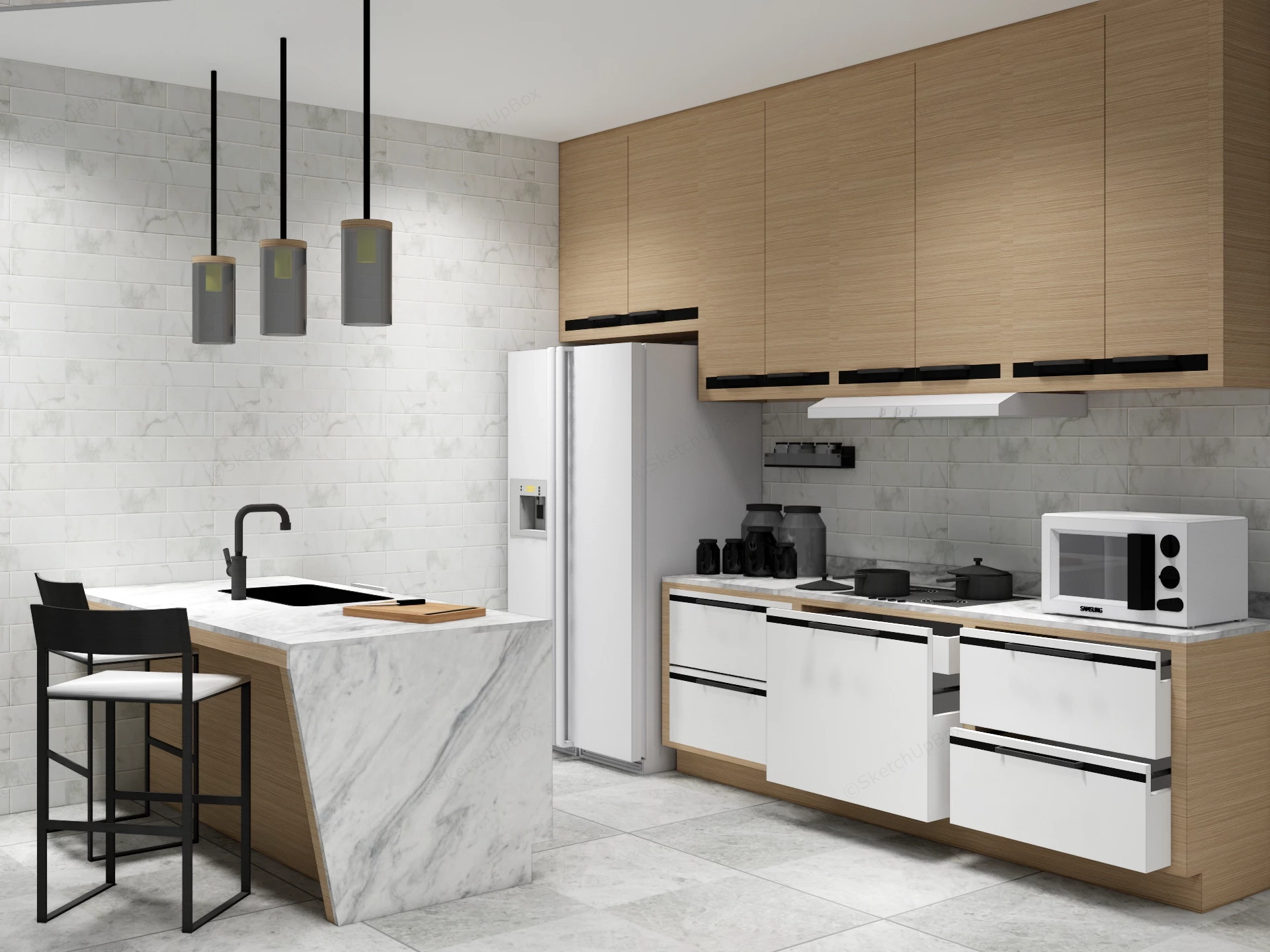 Minimalist Two Tone Kitchen Design sketchup model preview - SketchupBox