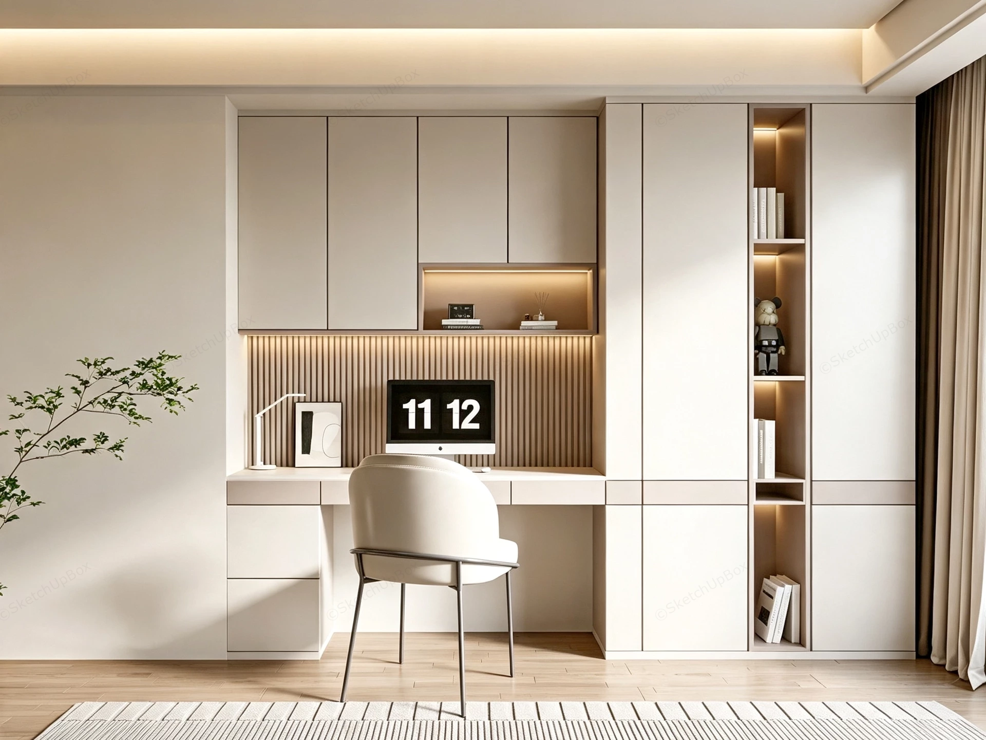 Japandi Style Home Office sketchup model preview - SketchupBox