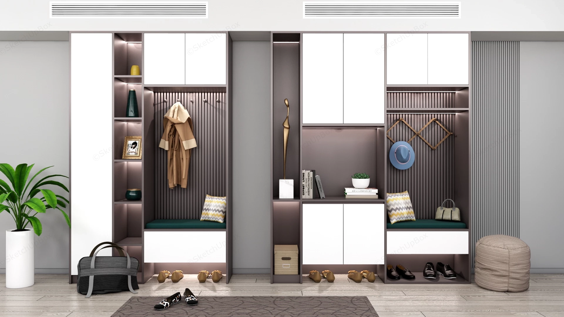 Modular Mudroom Entry Wall Units sketchup model preview - SketchupBox