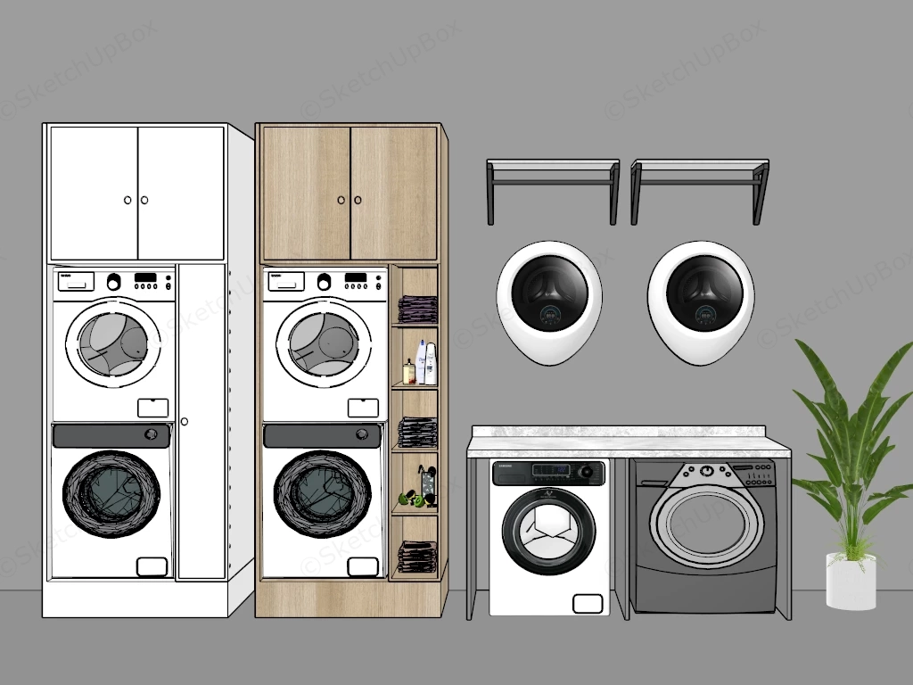 Modern Laundry Room Setup sketchup model preview - SketchupBox