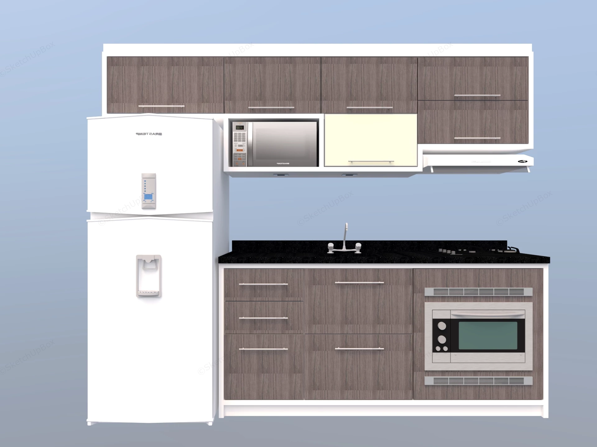 Modern Kitchen Set With Refrigerator sketchup model preview - SketchupBox