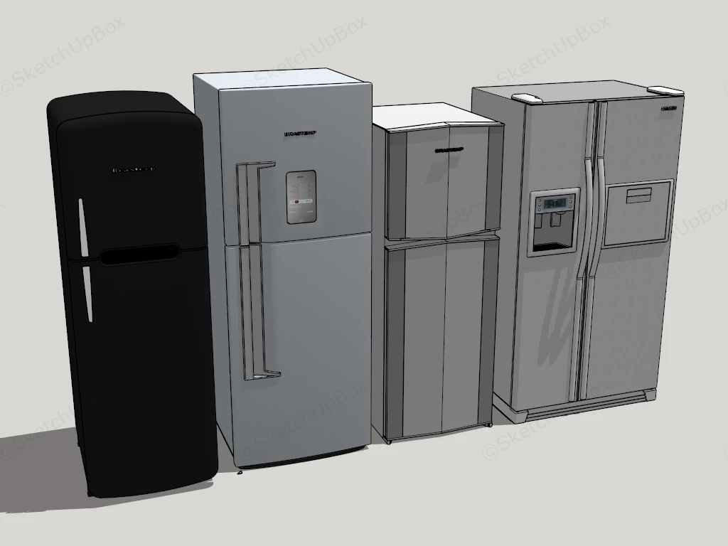 Four Distinct Household Refrigerators sketchup model preview - SketchupBox