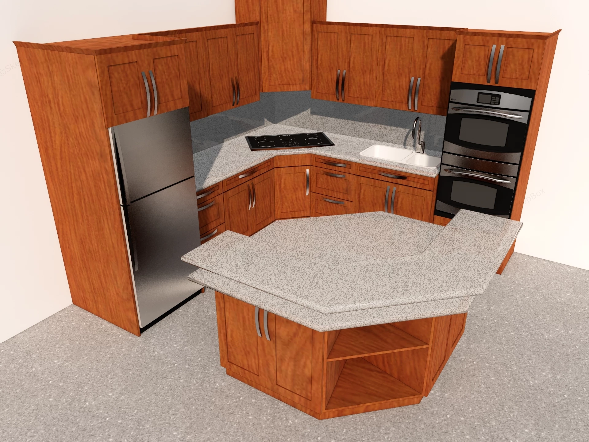 L Shaped Kitchen Layout With Island sketchup model preview - SketchupBox