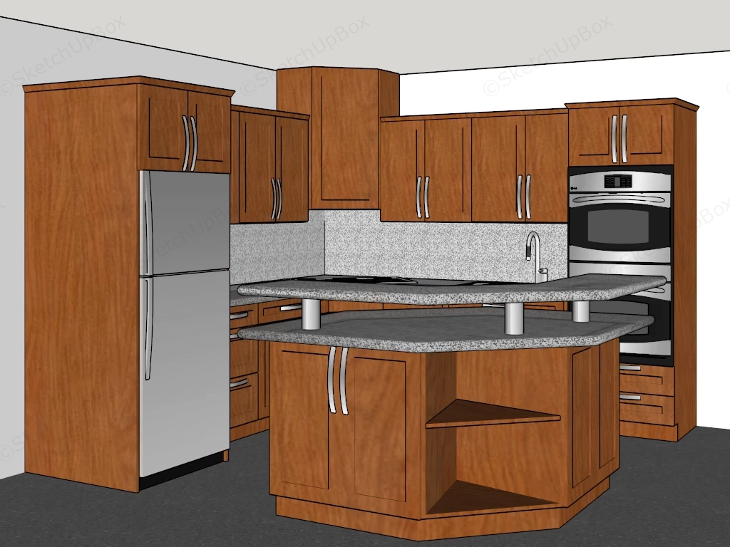 L Shaped Kitchen Layout With Island sketchup model preview - SketchupBox