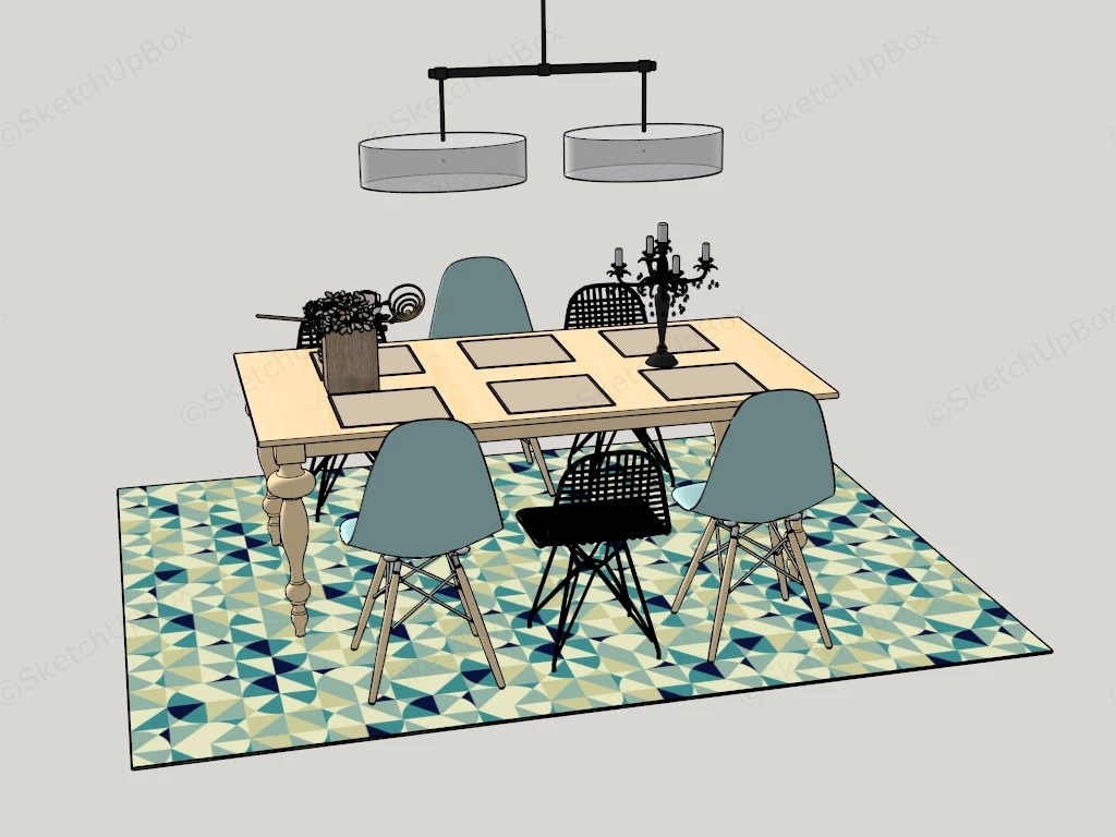 Mid Century Modern Dining Room Set sketchup model preview - SketchupBox