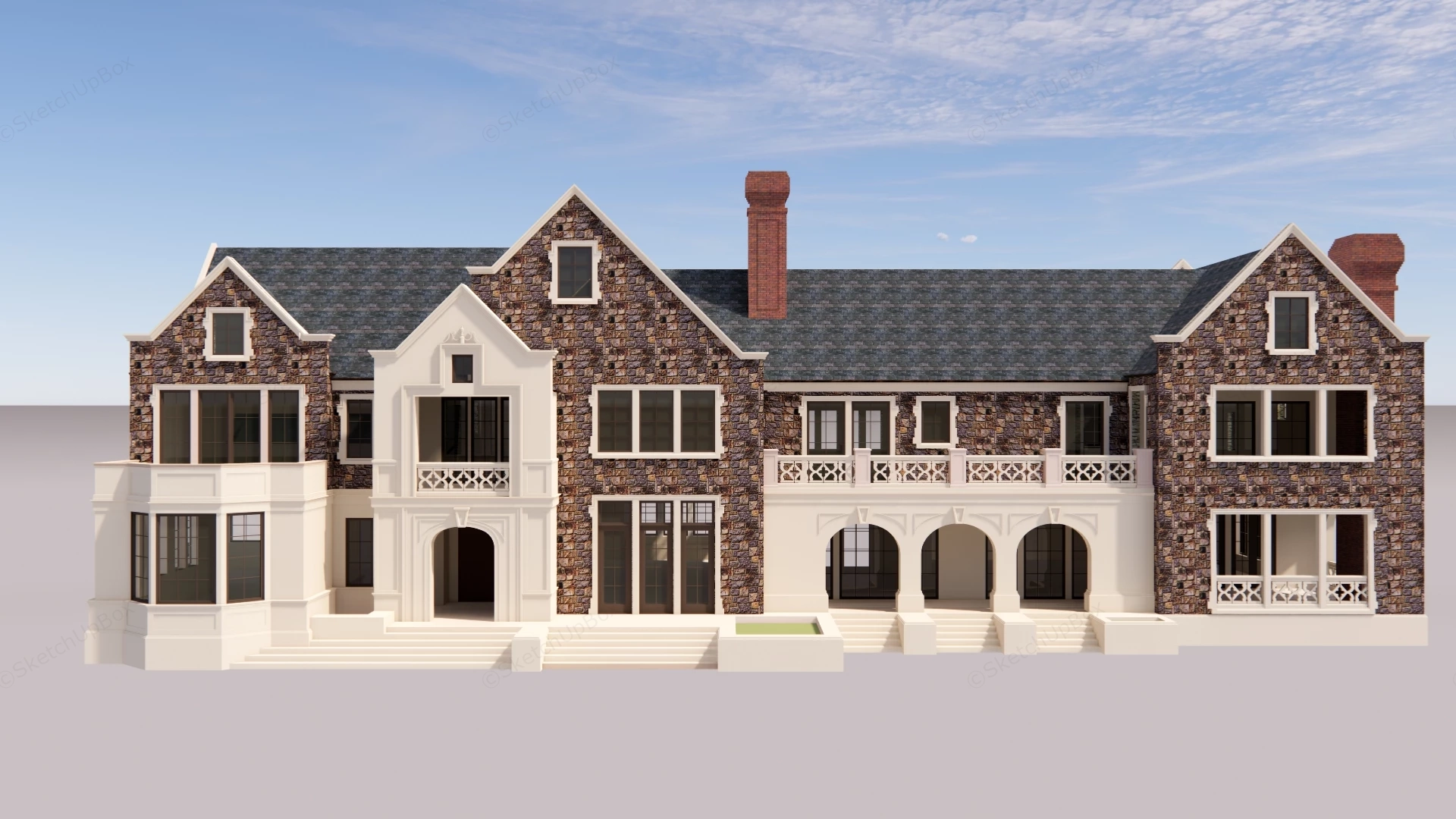 Tudor Revival Style Manor House sketchup model preview - SketchupBox