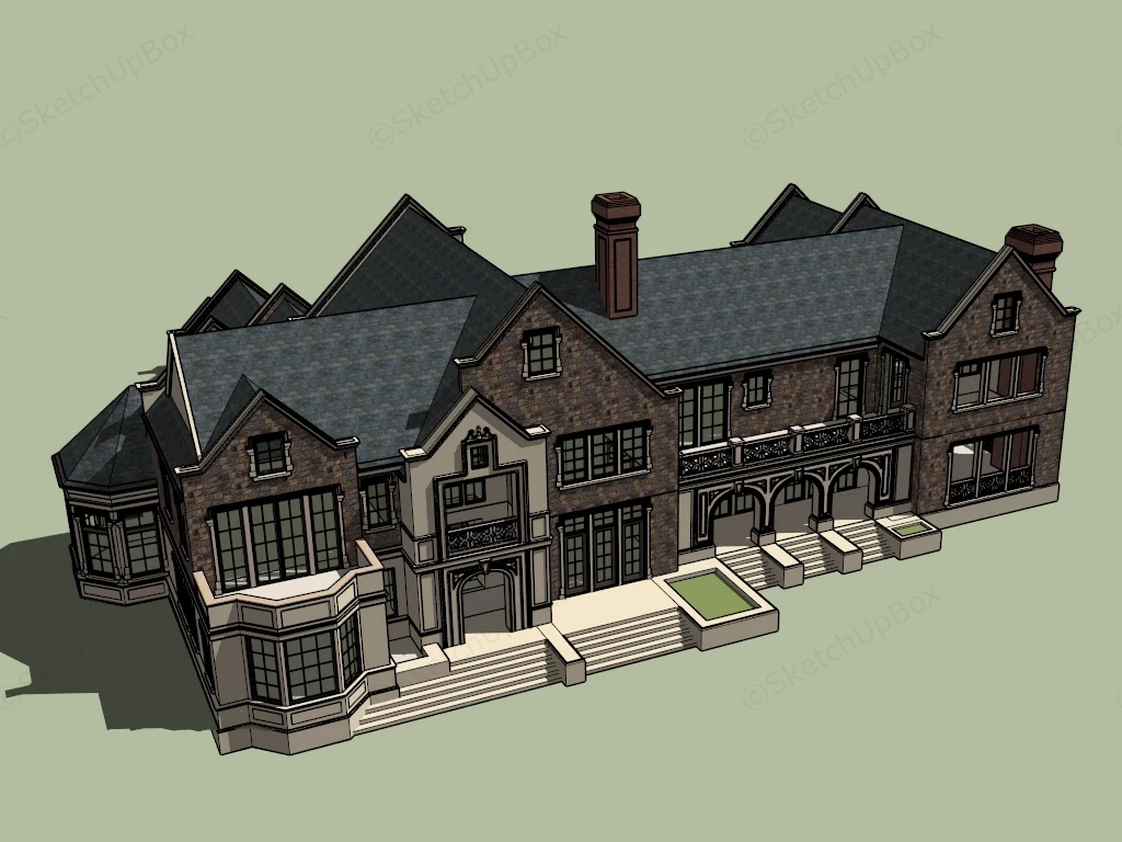 Tudor Revival Style Manor House sketchup model preview - SketchupBox