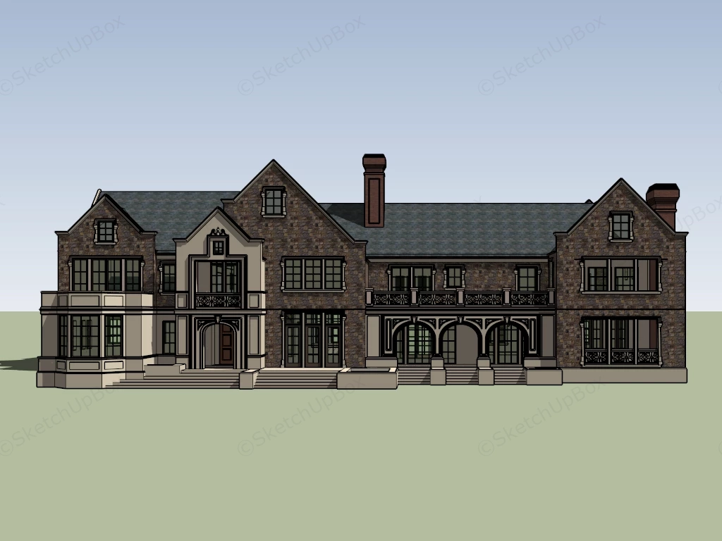 Tudor Revival Style Manor House sketchup model preview - SketchupBox