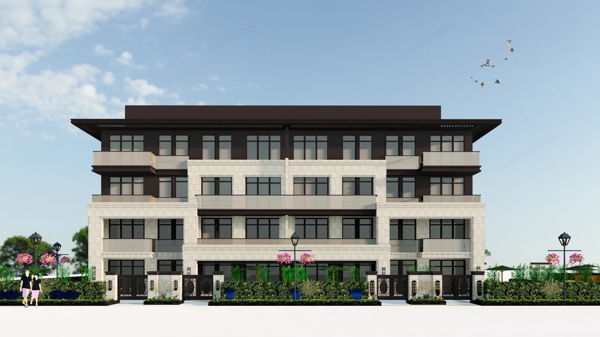 Modern Luxury Multi Family Residential Building sketchup model preview - SketchupBox