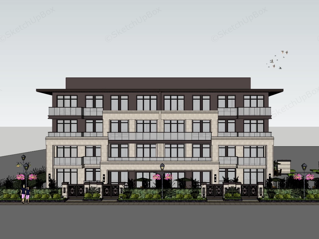 Modern Luxury Multi Family Residential Building sketchup model preview - SketchupBox