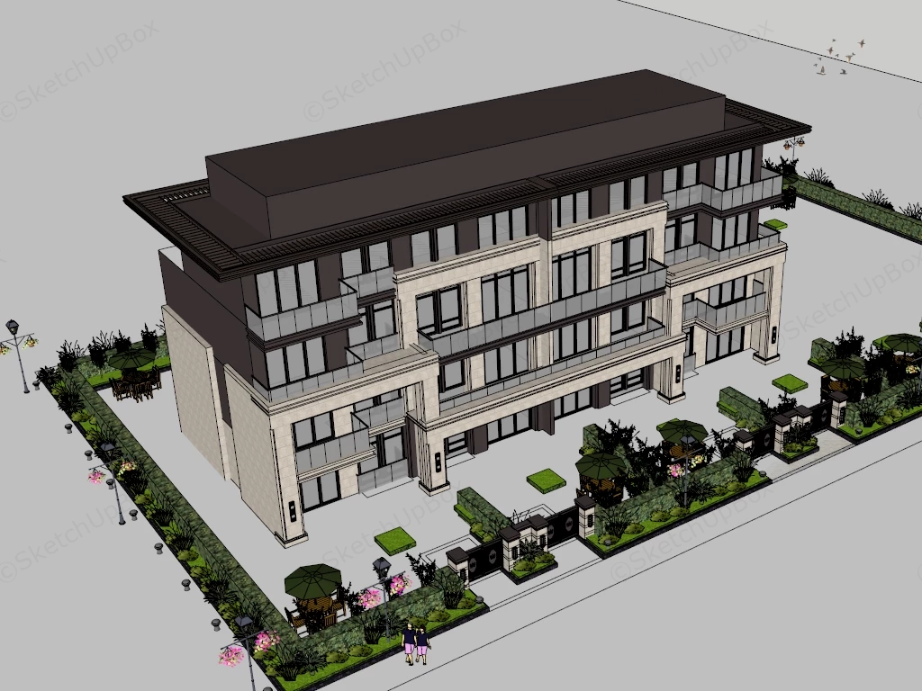 Modern Luxury Multi Family Residential Building sketchup model preview - SketchupBox