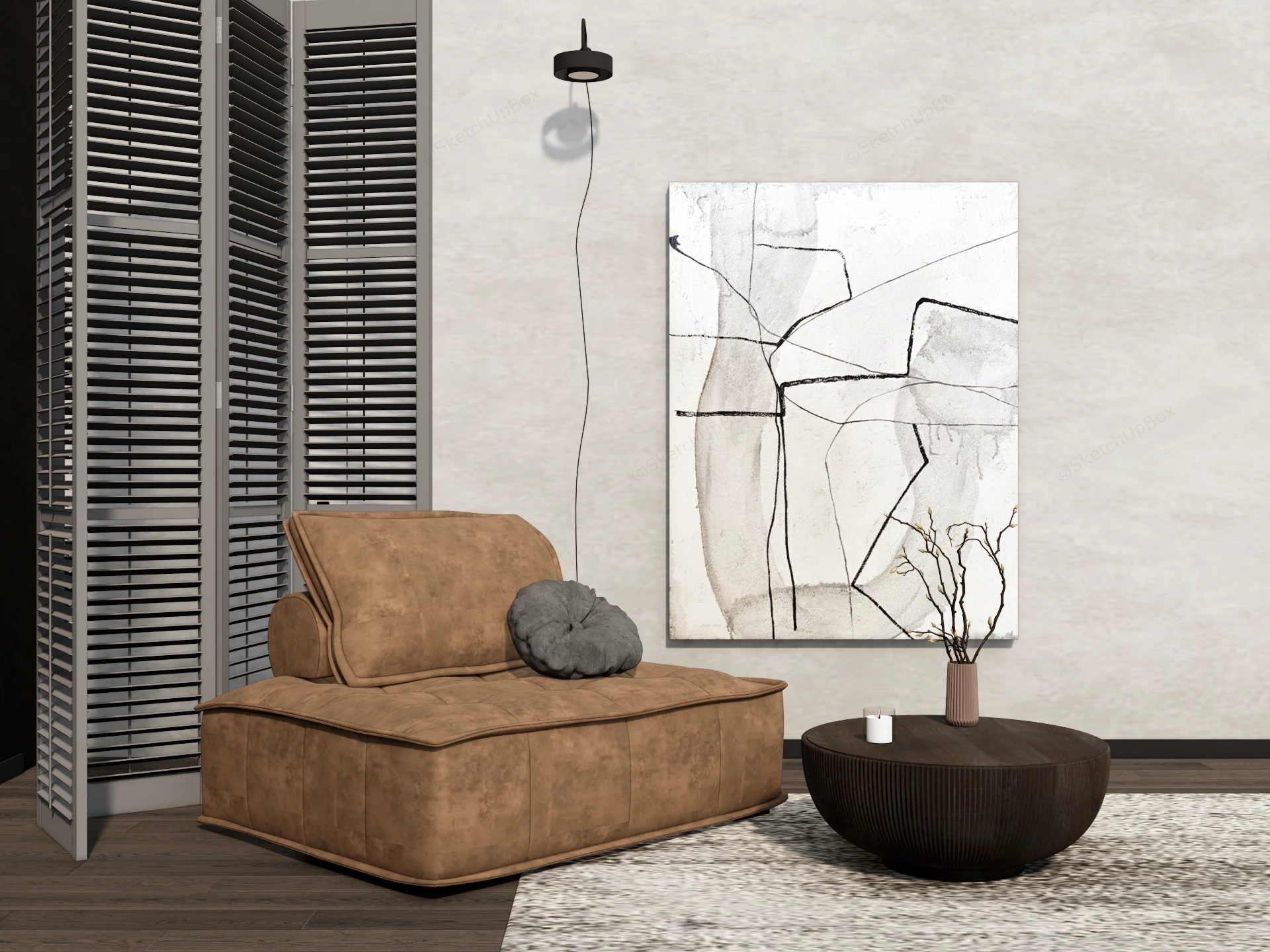Modern Minimalist Reading Corner sketchup model preview - SketchupBox
