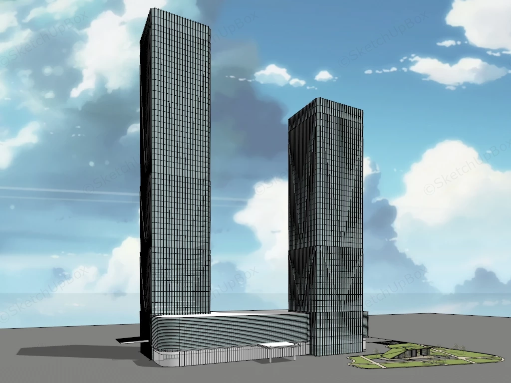Modern Twin Tower Skyscraper Complex sketchup model preview - SketchupBox