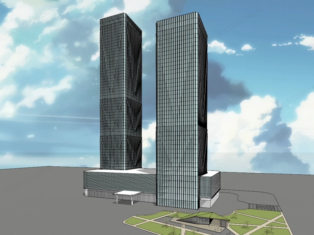 Modern Twin Tower Skyscraper Complex sketchup model preview - SketchupBox