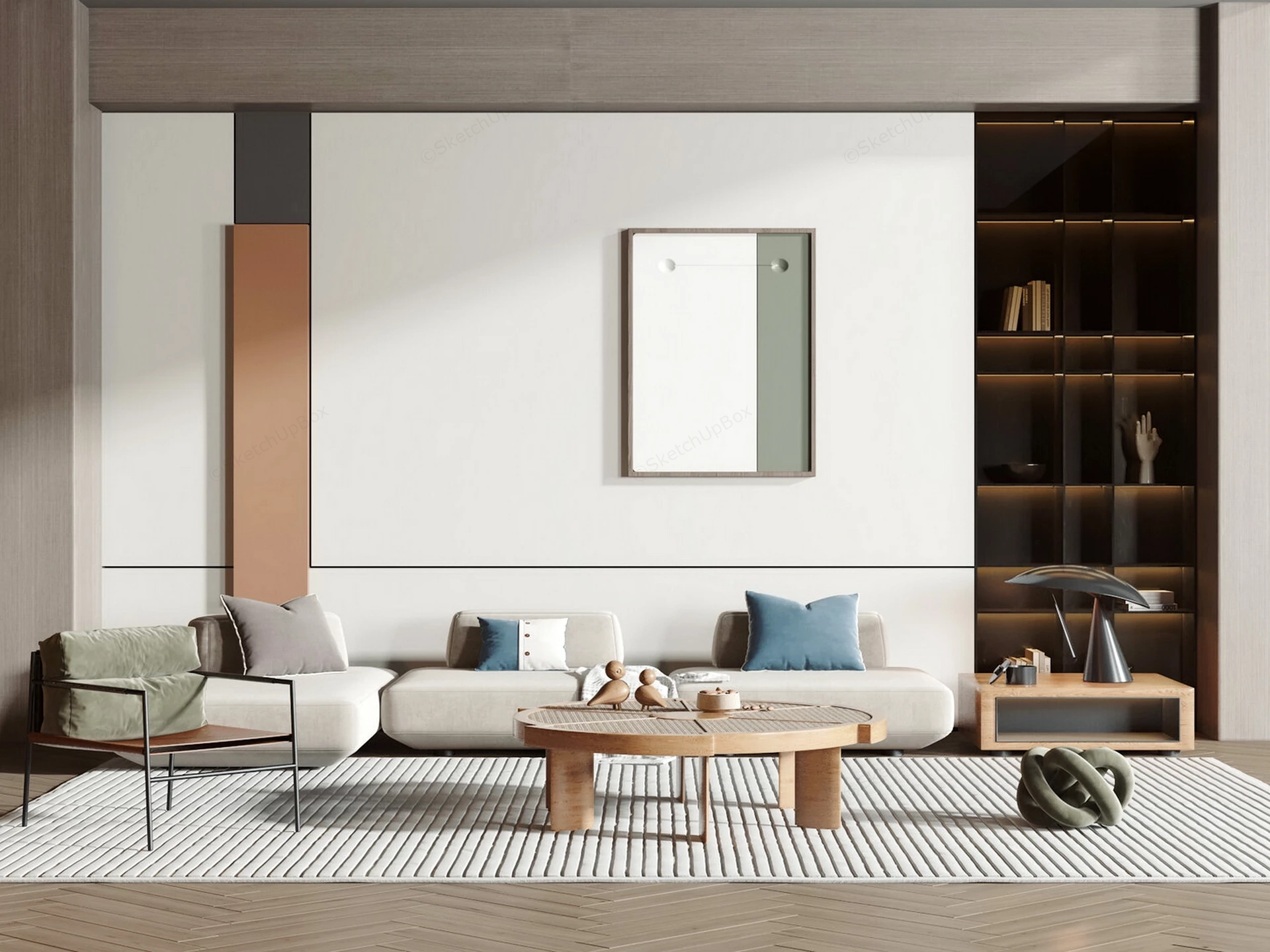 Contemporary Japandi Style Living Room sketchup model preview - SketchupBox