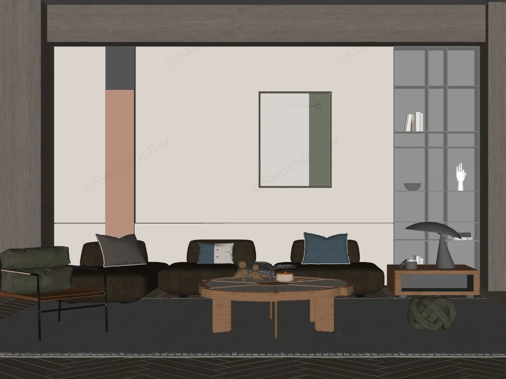 Contemporary Japandi Style Living Room sketchup model preview - SketchupBox