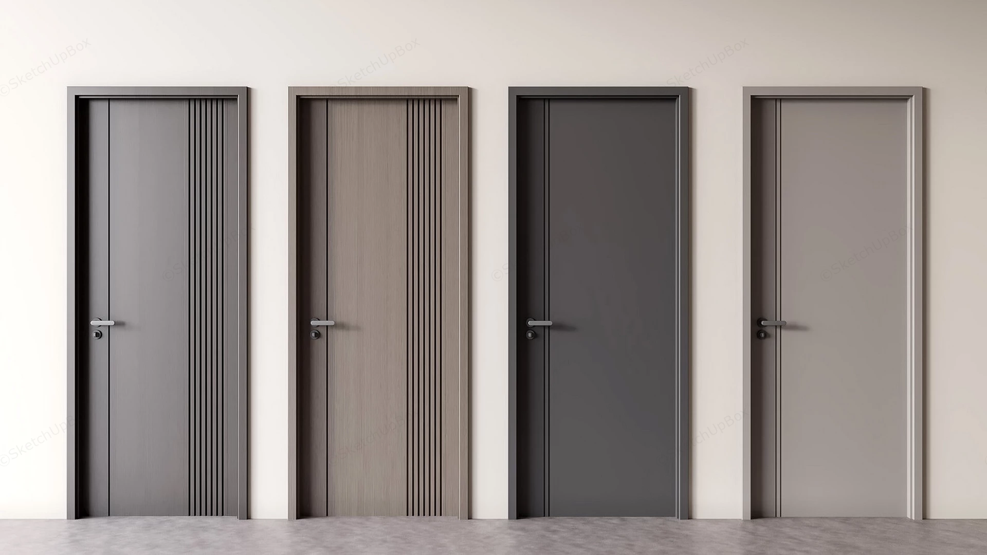 Four Modern Interior Flush Doors sketchup model preview - SketchupBox