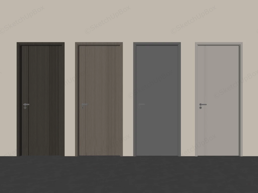 Four Modern Interior Flush Doors sketchup model preview - SketchupBox