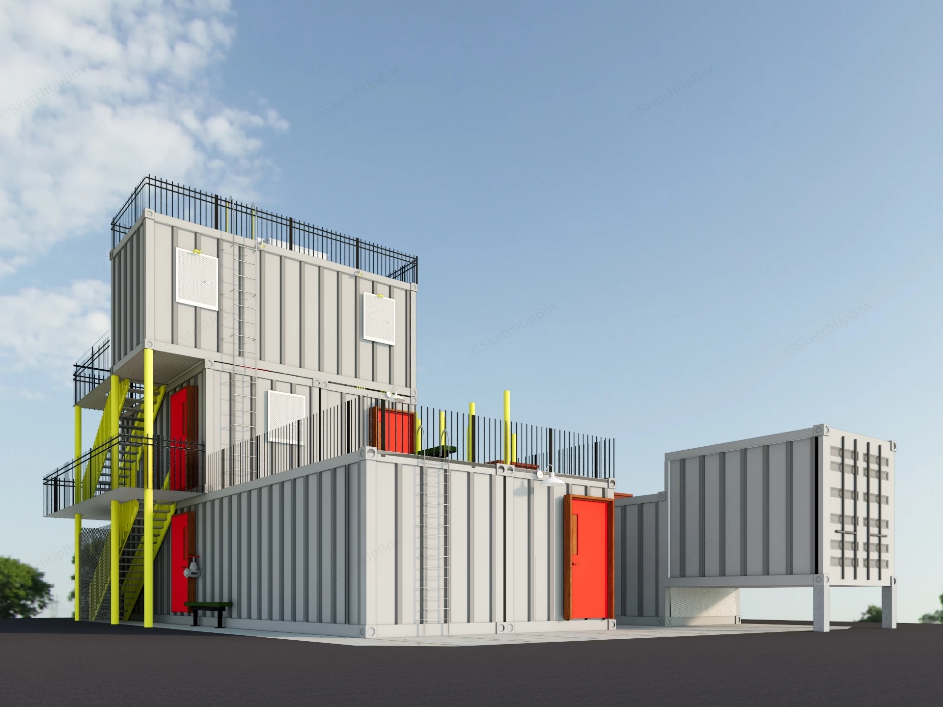 Three Story Industrial Container Building sketchup model preview - SketchupBox