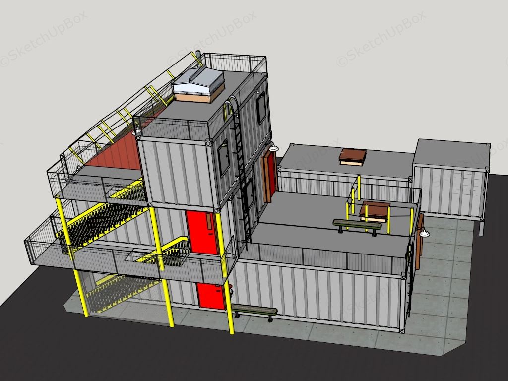 Three Story Industrial Container Building sketchup model preview - SketchupBox
