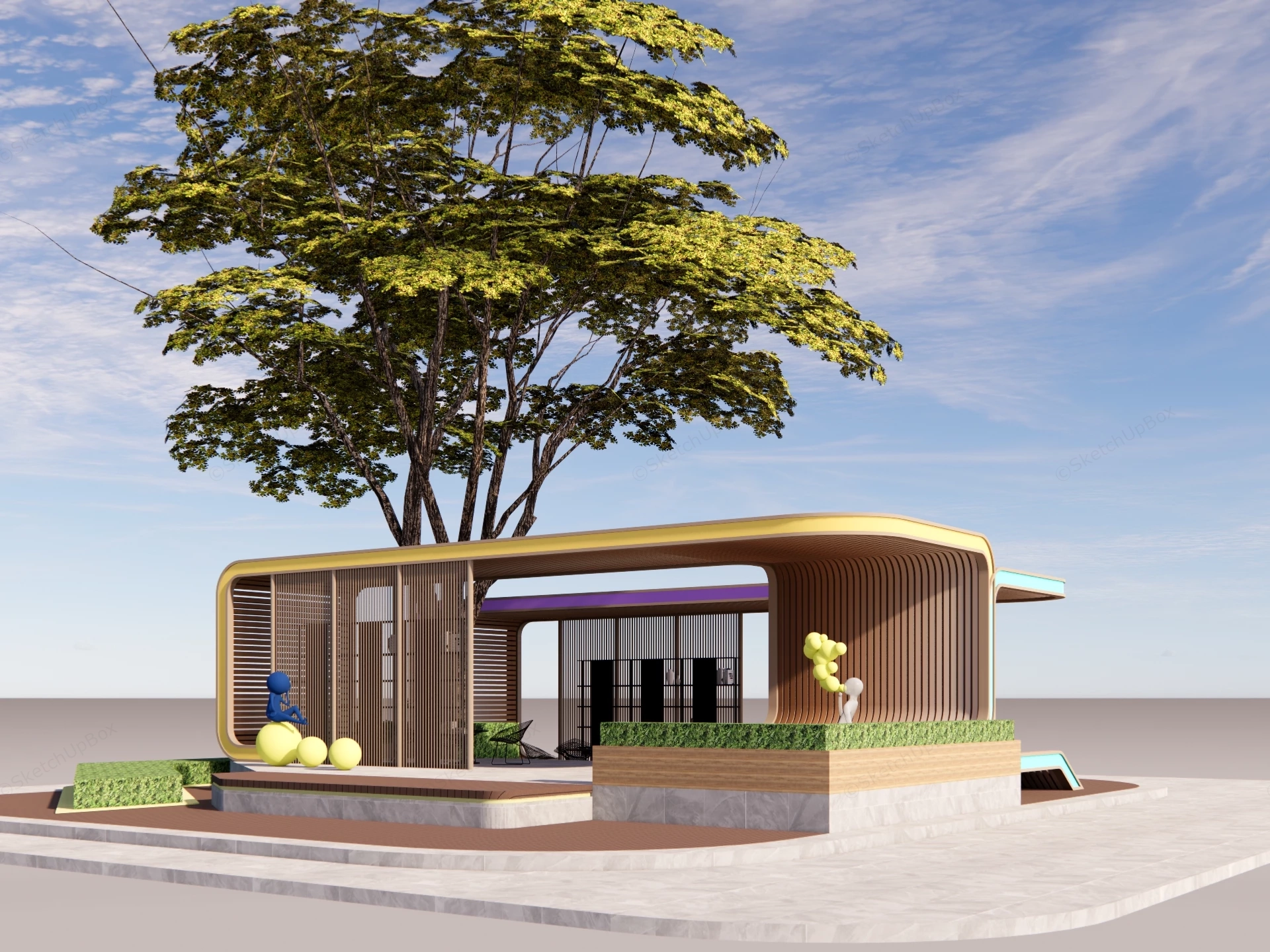 Curved Roof Pavilion Structure sketchup model preview - SketchupBox