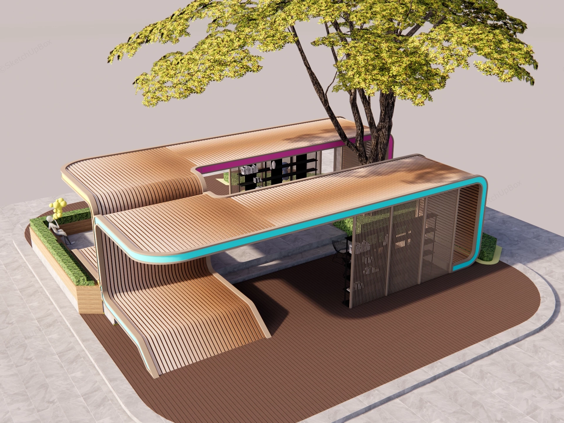 Curved Roof Pavilion Structure sketchup model preview - SketchupBox