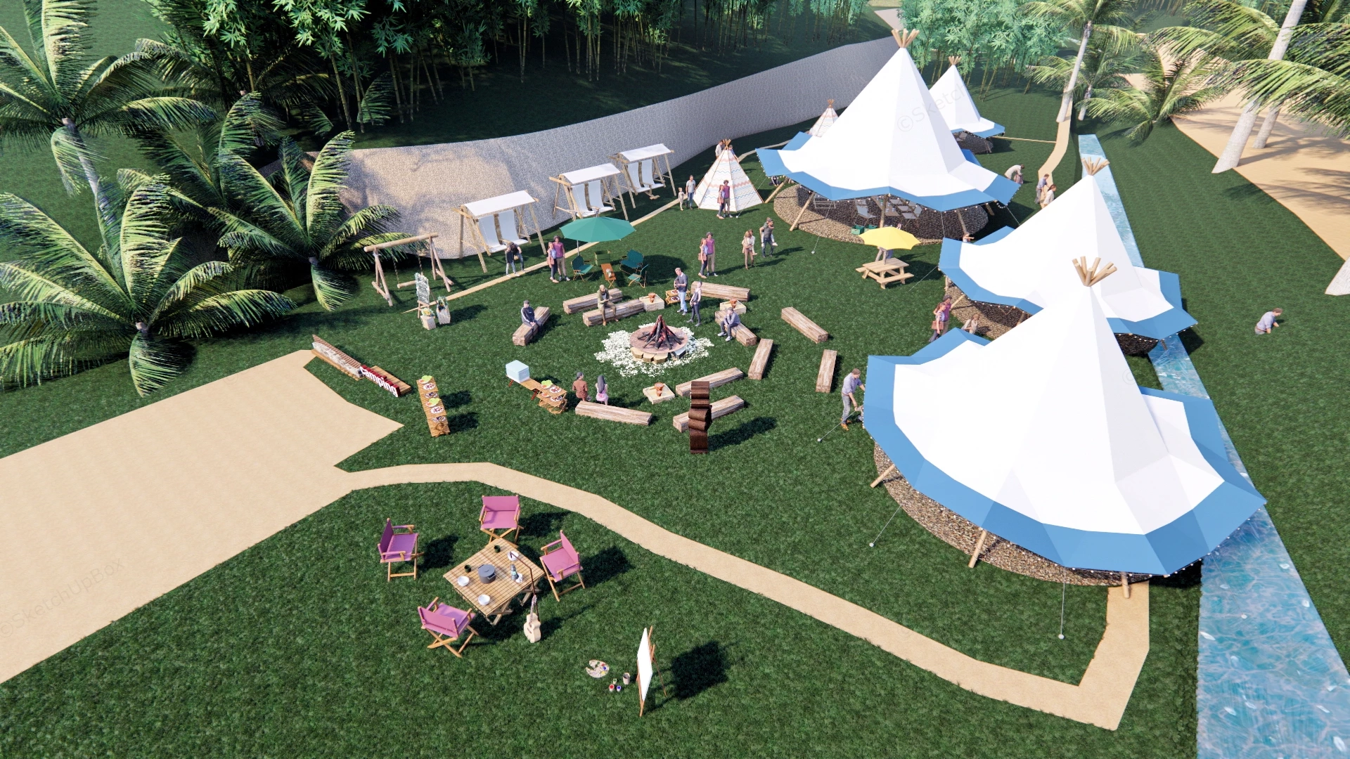 Tropical Glamping And Outdoor Event Site sketchup model preview - SketchupBox