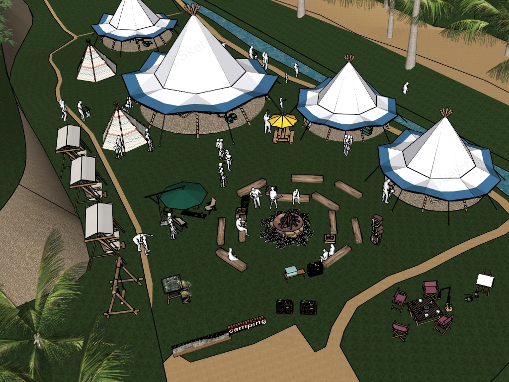 Tropical Glamping And Outdoor Event Site sketchup model preview - SketchupBox
