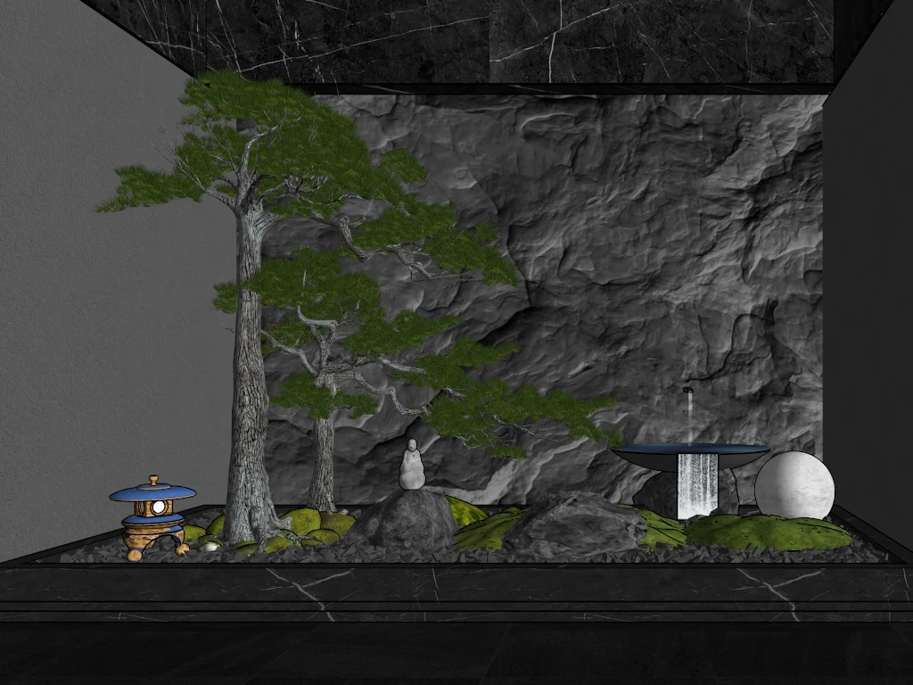 Indoor Japanese Zen Garden Courtyard sketchup model preview - SketchupBox